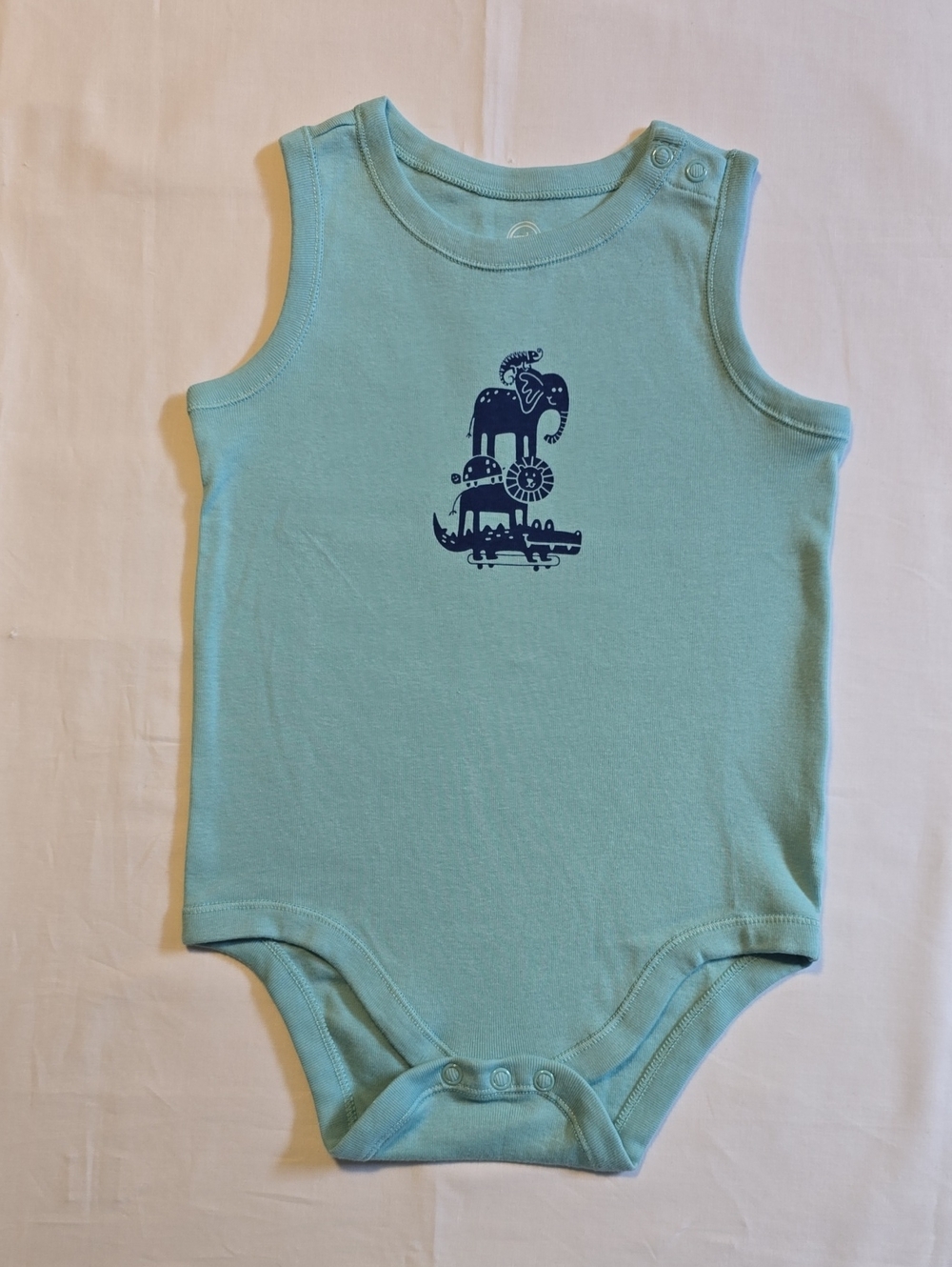 wonder nation - Light Teal Baby One-Piece with Navy Animal Stack Graphic